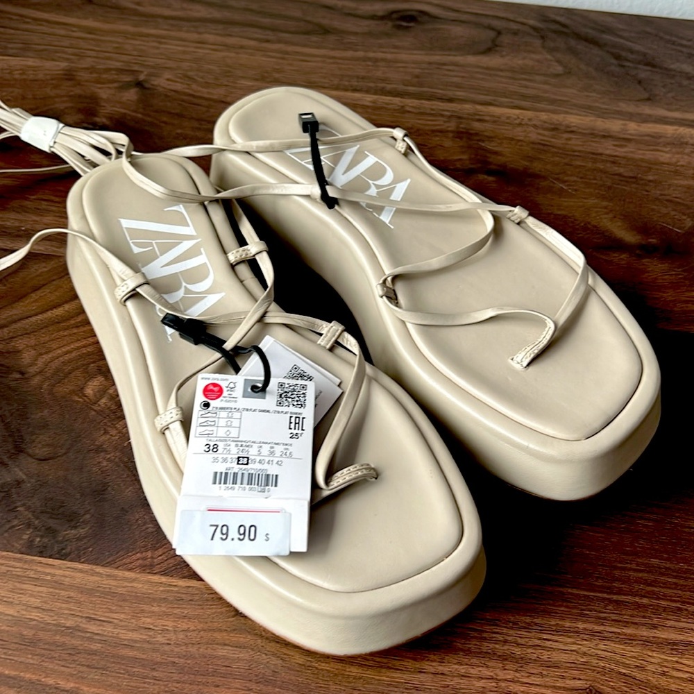 Zara Tan Wrap Sandals Size 38
